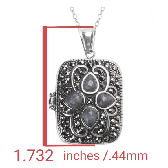 NEW! Malagasy Labradorite & Swiss Marcasite Pendant in Black Oxidized Stainless - Picture 12 of 15